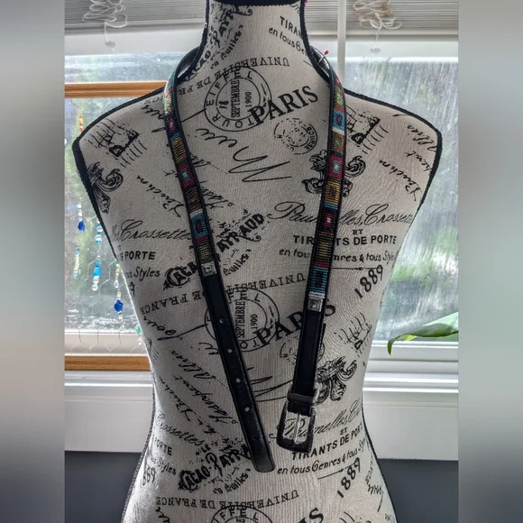 Vintage Brighton Women's Beaded Southwestern Leather Belt XL - Picture 2 of 6